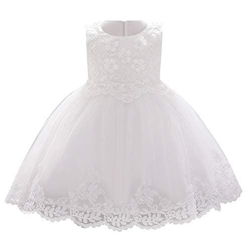 OBEEII Toddler Christening Baptism Tutu Dress with Flower Embroidery
