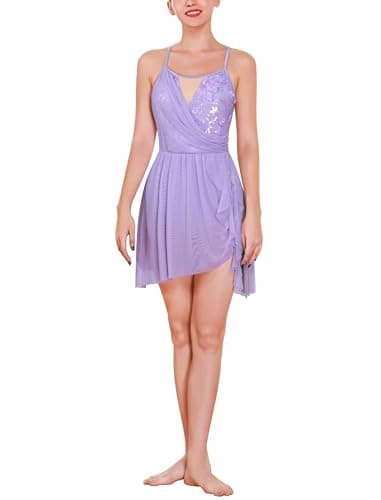 ODASDO Women's Modern Contemporary Lyrical Dance Costumes Cami Straps Mesh Tulle