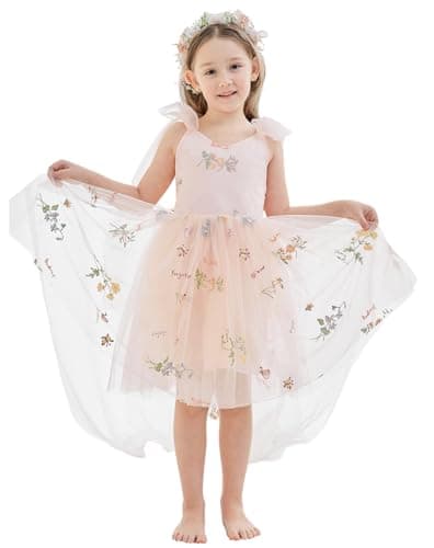 LalaMira Floral Embroidered Toddler Girls Wedding Dress Tulle Photo Shoot