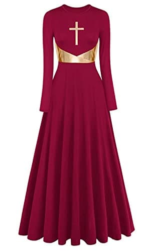 Z&X Women's Modern Worship Long Dresses Liturgical Metal Color Block Dance Robe