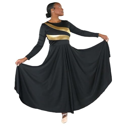Danzcue Womens Metallic Bicolor Full Length Worship Dance Dress