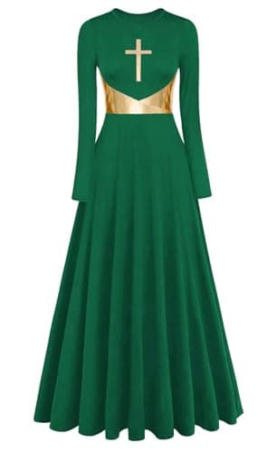 ELLYDOOR Womens Metallic Cross Worship Dance Dress Full Length Liturgical Robe