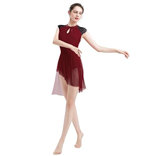Elegant Asymmetrical Dance Dress for Women - Lace Cap Sleeve Tulle Leotard XS-XL