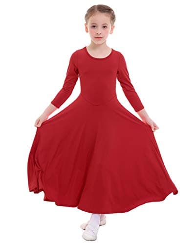 ZX Girls' Long Sleeve Praise Dance Dress Liturgical Worship Costume