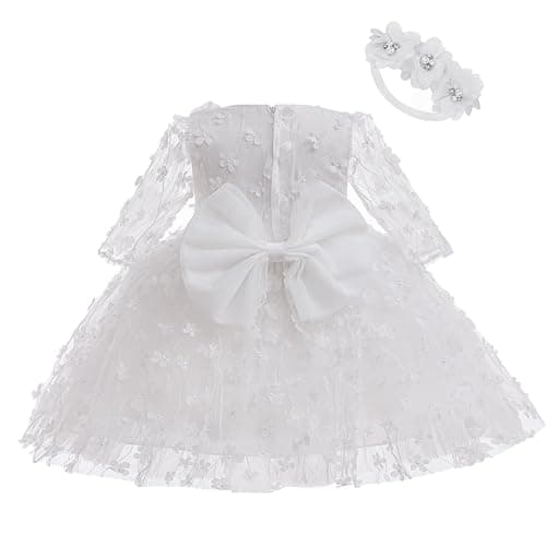 Milstars Baby Flower Bowknot Tulle Baptism Dress for Girls