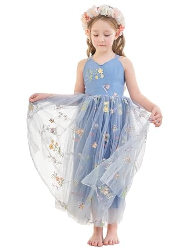 LalaMira Floral Embroidered Toddler Girls Wedding Dress Tulle Photo Shoot