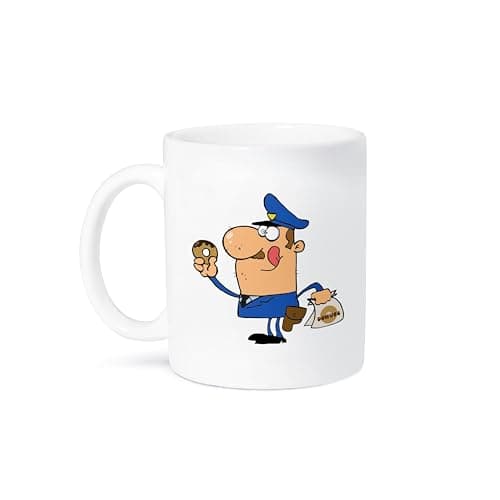 Funny Cartoon Cop Eating Donuts Ceramic Mug for Police Officers, 15-Ounce