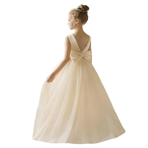 KAQININI Kids' Satin Tulle Maxi Wedding Dress for Flower Girls & Bridesmaids