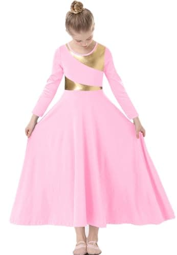 ORIDOOR Girls' Metallic Gold Liturgical Dance Dress for Worship