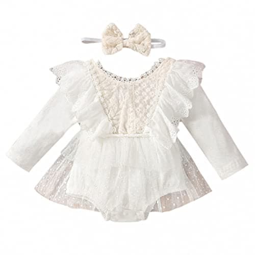 Floral Lace Ruffle Sleeve Backless Baby Girl Romper Dress Outfit