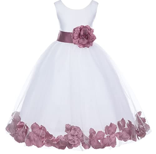 ekidsbridal White Floral Rose Petals Flower Girl Dress