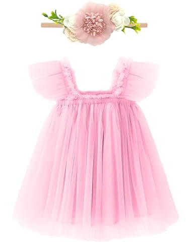 ANHDM Baby Girl First Birthday Cake Smash Outfit with Flower Headband