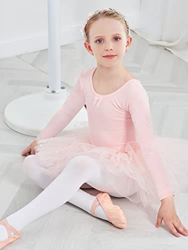 Gorphnc Pink Long Sleeve Dance Leotard with Tutu Skirt for Girls