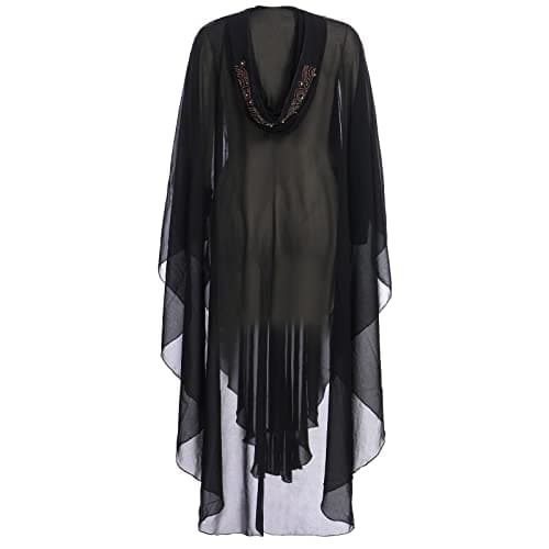 OBEEII Loose Batwing Hooded Beaded Embroidery Abaya Dress for Women
