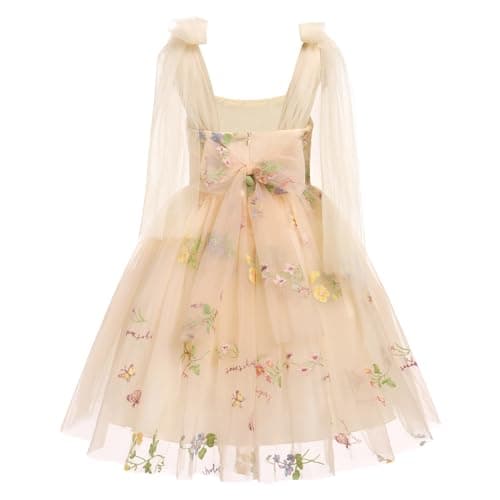 ODOLDI Baby Flower Girl Sleeveless Spaghetti Straps Floral Embroidered Toddler Party Dress