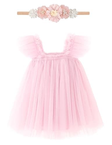 ANHDM Baby Girl First Birthday Cake Smash Outfit with Flower Headband