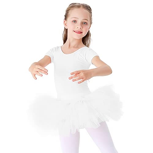Bezioner Girls' Cotton Ballet Dance Tutu Leotard Short Sleeve