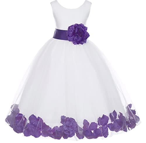 ekidsbridal White Floral Rose Petals Flower Girl Dress