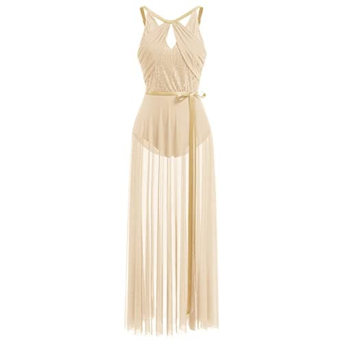 Women's Lace Sleeveless Lyrical Dance Costume with Sheer Long Wrap Skirt - 2pcs Set