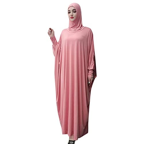 Alilyol Women's Solid Color Muslim Pray Dress Abaya Kaftan with Hijab