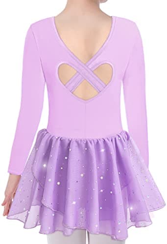 DANSHOW Shiny Ruffle Sleeve Ballet Leotard for Girls Toddler Dance Skirted Tutu Dress