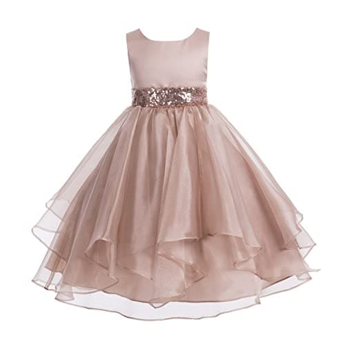 ekidsbridal Asymmetric Ruffled Organza Sequin Flower Girl Dress