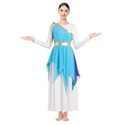 ODASDO Women's White Long Sleeve Maxi Dance Costume + Wrap Skirt