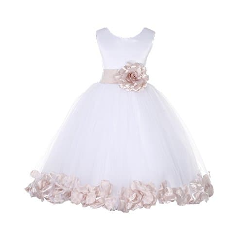 ekidsbridal White Floral Rose Petals Flower Girl Dress