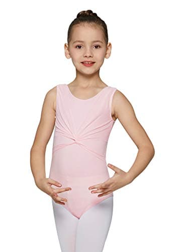 MdnMd Girls' Dance Leotard - Sleeveless Tank Mesh Cross Front
