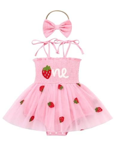 IMEKIS Boho Strawberry Romper Tulle Dress & Headband for Baby Girls Summer Photo Shoot