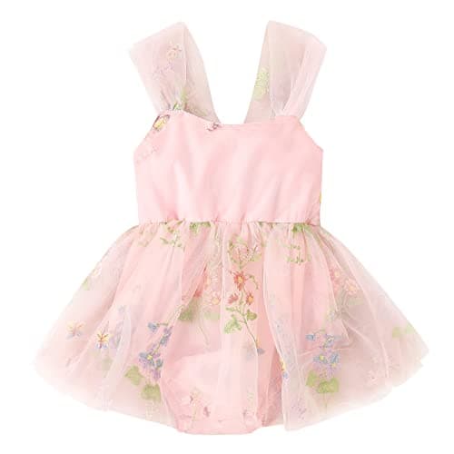 Infant Baby Girl Romper Dress with Flower Embroidery