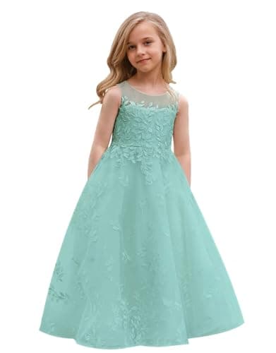 Lace Appliques Humoral Tulle First Communion Dress for Flower Girls Weddings