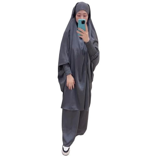 Zofocy Two-Piece Abaya Set for Muslim Women Elastic Sleeves Modest Prayer Dress