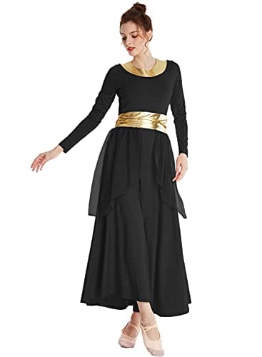 MYRISAM Women's Metallic Waistband Liturgical Dance Robe & Chiffon Skirt