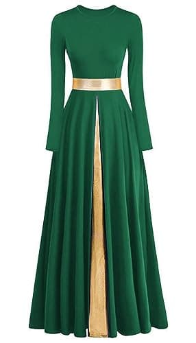 ELLYDOOR Women's Praise Dance Metallic Waistband Long Swing Robe