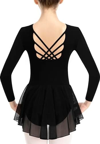 MOLLDAN Girls' Dance Leotards for Ballet, Shiny Skirt & Ruffle Sleeves