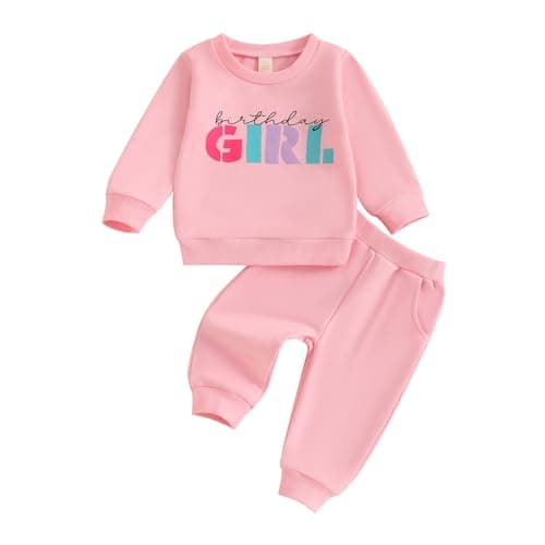 SAYOO Baby Birthday Girl Sweatshirt & Pants Embroidery Print Fall Outfit