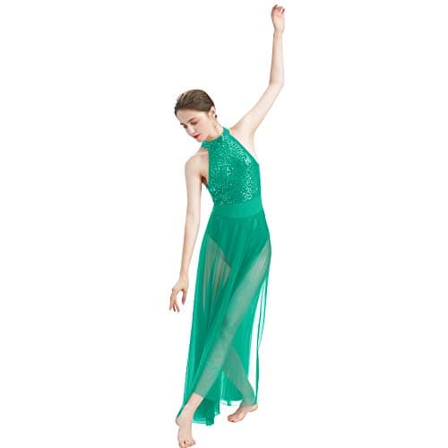 Lyrical Dance Dress for Women with Sequins and Mesh Tulle Skirt