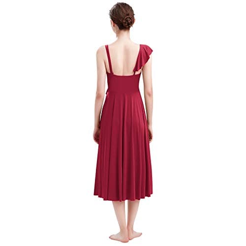 Lyrical Dance Midi Dress for Women with Asymmetrical Flounce and Spaghetti Straps