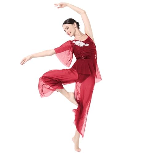 IBAKOM Women's Lyrical Dance 2PCS Chiffon Crop Top & Shorts Outfits