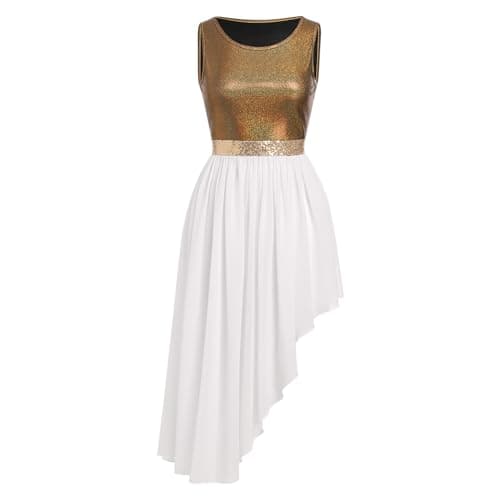 AFAVOM Women's Metallic Sequin Liturgical Dance Dress with Ruffle Overlay