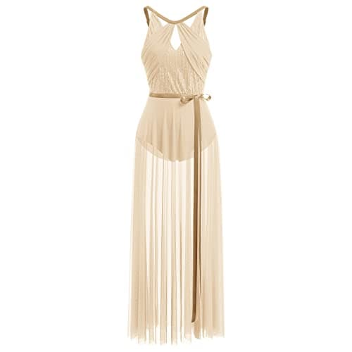 AFAVOM Women's Lyrical Dance Dress with Sequin Leotard & Wrap Skirt