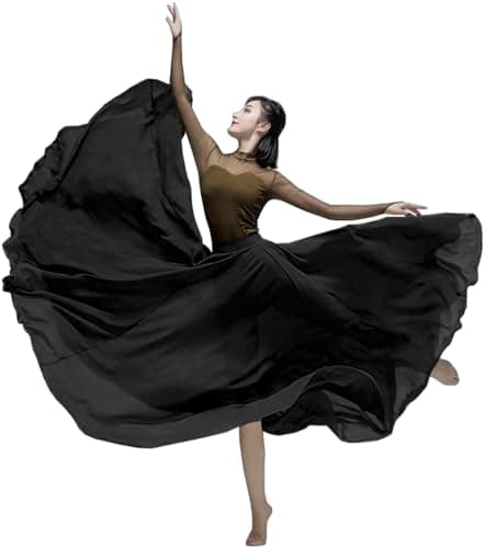 TLMNU Women's Gradient Chiffon Long Swing Skirt for Modern Ballet Performance