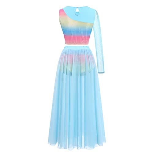 Lyrical Dance Costume for Women: Asymmetrical Top and Flowy Skirt 2PCS Outfit