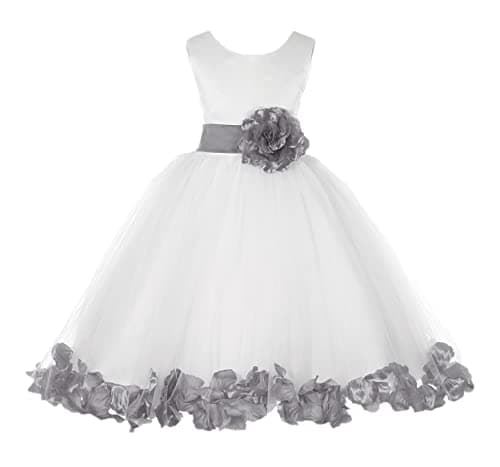 ekidsbridal White Floral Rose Petals Flower Girl Dress
