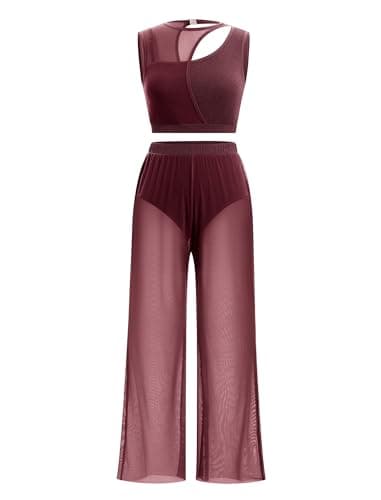 IBAKOM Women's Lyrical Dance 2PCS Chiffon Crop Top & Shorts Outfits
