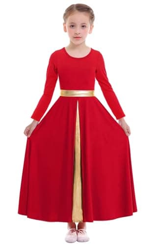 Z&X Girls Liturgical Dance Dress Wide Swing Skirt Long Sleeve Worshiprobe