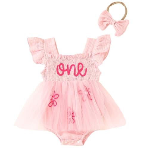 BOEBNOZCV Baby Girl 1st Birthday Ruffled Tulle Romper Long Sleeve Dress