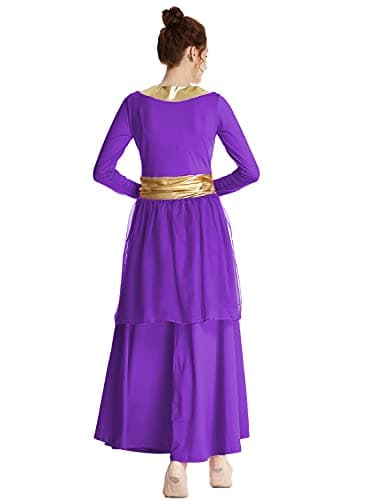 MYRISAM Women's Metallic Waistband Liturgical Dance Robe & Chiffon Skirt