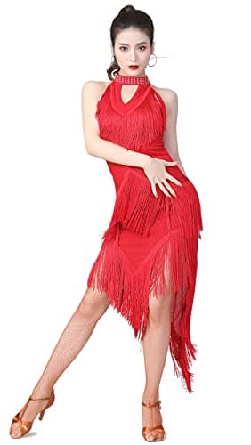 Women's Ballroom Latin Dance Dress with Swallowtail Fringe Skirt